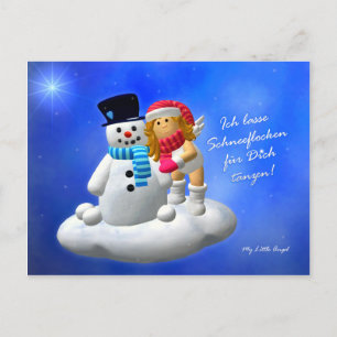 Cartão Postal Meu pequeno anjo: Engel mit Schneemann
