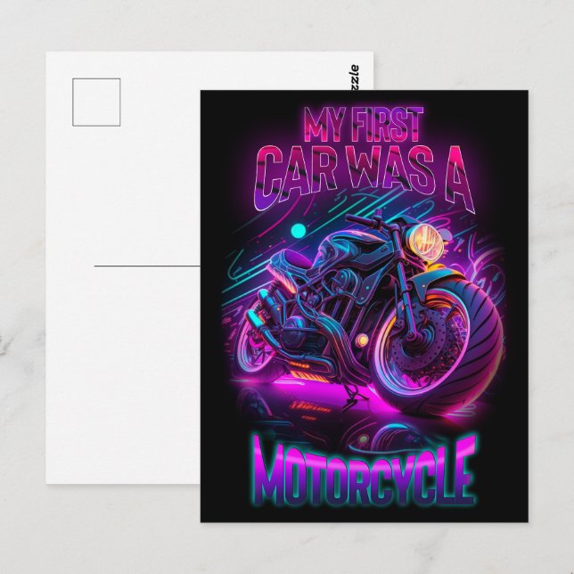 Cartão Postal Meu primeiro carro foi uma moto | Néon de biciclet (Frente/Verso)