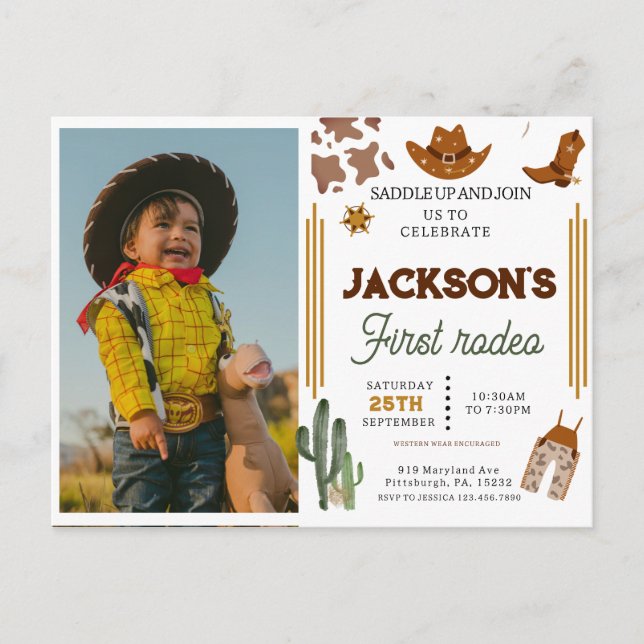 Cartão Postal Meu Primeiro Vaqueiro de Rodeio foto Aniversário d (Frente)