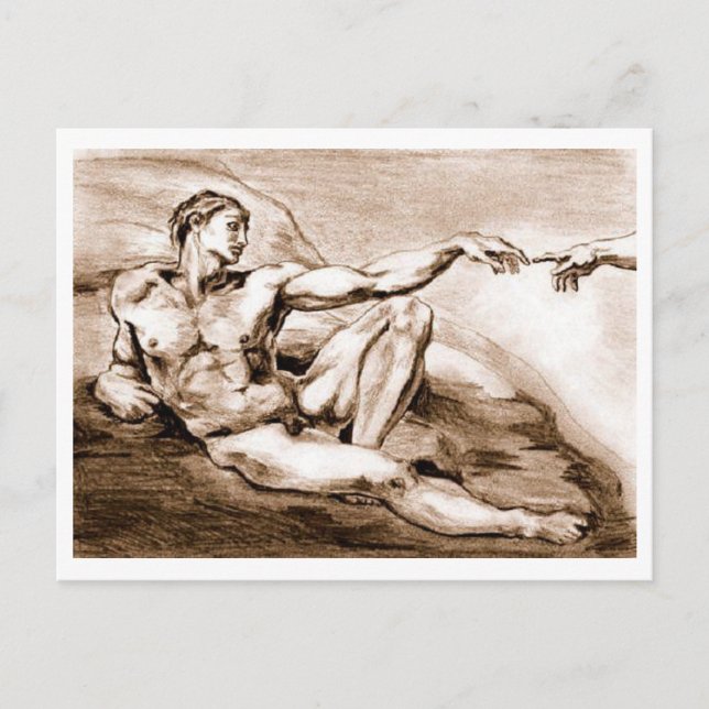 Cartão Postal Meu próprio desenho do Adam de Michelangelo (Frente)