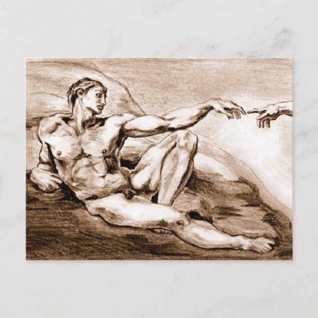 Cartão Postal Meu próprio desenho do Adam de Michelangelo (Frente)