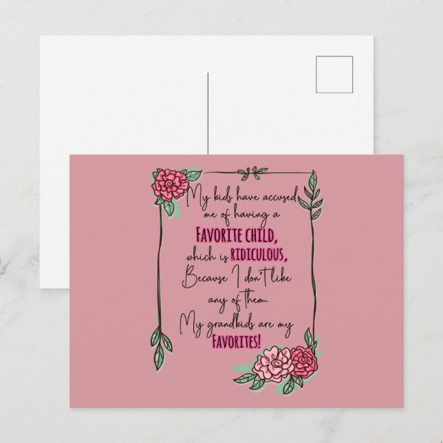 Cartão Postal Meus Filhos Me Acusam de Ter Um Filho Favorito (Frente/Verso)