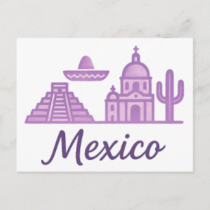 Cartão Postal México Aquarela • Arte de Linha Minimalista Méxic