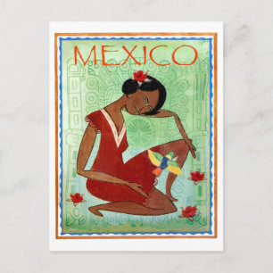 Cartão Postal México, arte tradicional mexicana, vestimenta verm