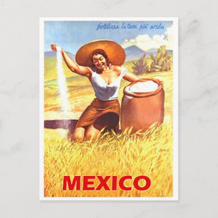 Cartão Postal México, garota mexicana numa fazenda, viagens vin