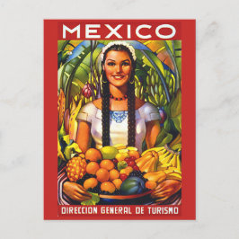 Cartão Postal México, mulher sorrindo com frutas tropicais, vint