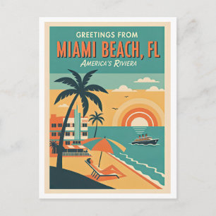 Cartão Postal MIAMI BEACH FL Viagens Retrô