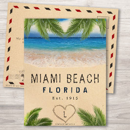Cartão Postal Miami Beach Flórida Areia Folhas Tropicais de Palm