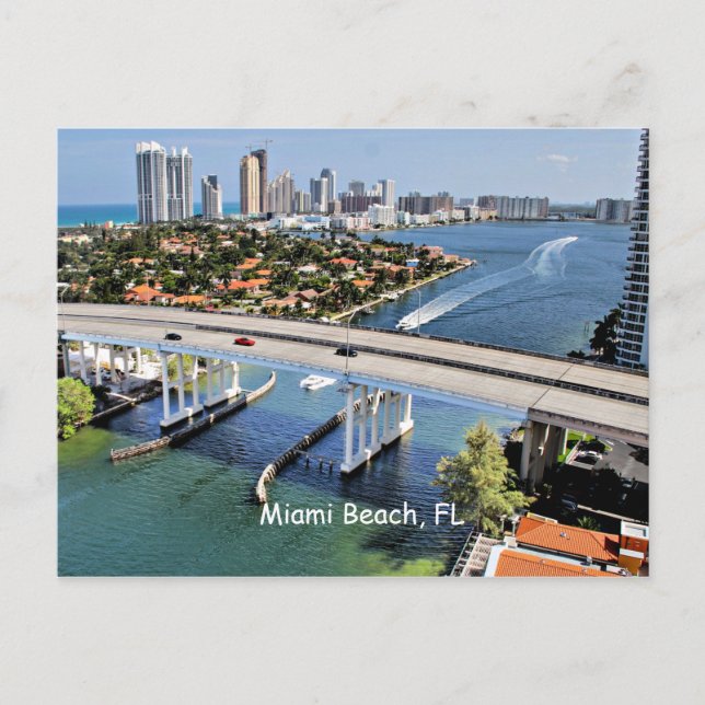 Cartão Postal Miami Beach, Flórida, fotografia panorâmica (Frente)