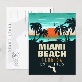 Cartão Postal Miami Beach Florida Retro Sunset Souvenir 70s