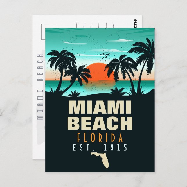 Cartão Postal Miami Beach Florida Retro Sunset Souvenir 70s (Frente/Verso)