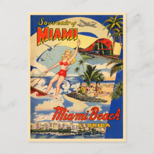 Cartão Postal Miami Beach Flórida turismo de safra e anos 40
