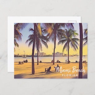 Cartão Postal Miami Beach Flórida Vintage Watercolor Art