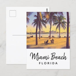 Cartão Postal Miami Beach Flórida Vintage Watercolor Art