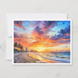 Cartão Postal Miami Beach, pintura de aquarela na Flórida