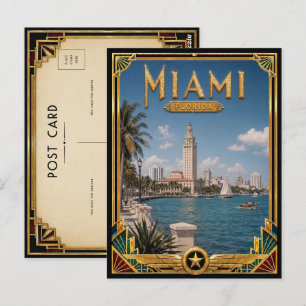 Cartão Postal Miami Flórida Arte Deco Vintage Idade Dourada