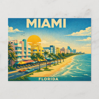 Cartão Postal Miami Florida Retro Travel Postcard
