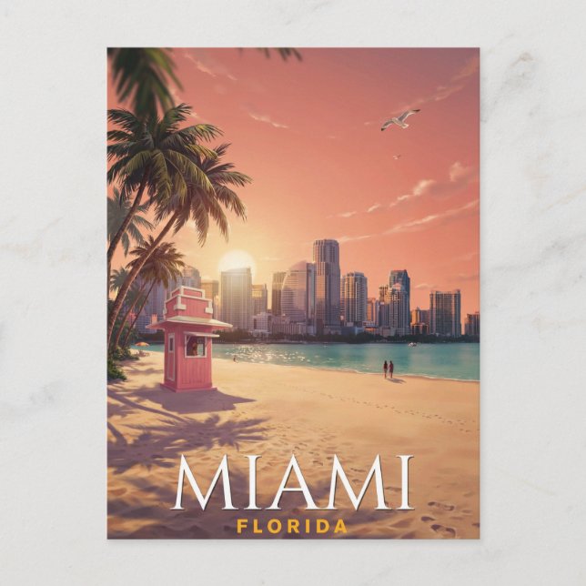 Cartão Postal Miami Flórida Sunset Beach Viagem (Frente)