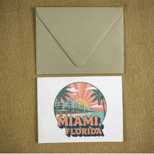 Cartão Postal Miami Flórida Vintage Arte Colorido Viagem 80s