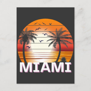 Cartão Postal Miami Florida Vintage Palm Trees Summer Beach