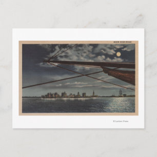 Cartão Postal Miami, Flórida - Visão Luz da Cidade sobre a Ág
