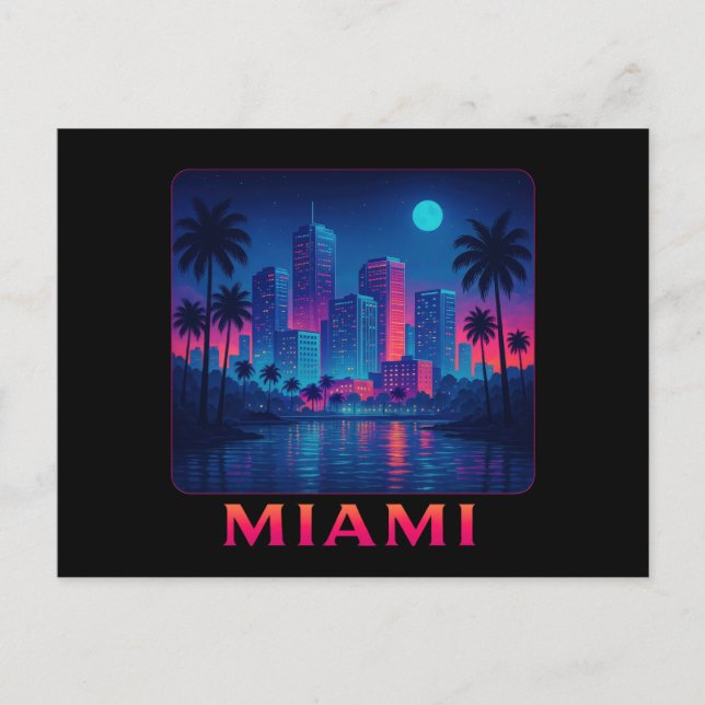 Cartão Postal Miami Moonrise - Horizonte Neon (Frente)