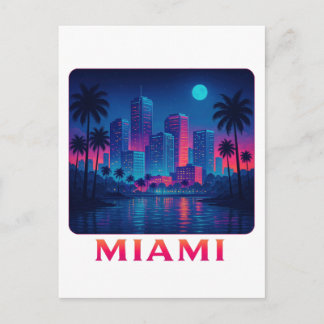 Cartão Postal Miami Moonrise - Neon Skyline