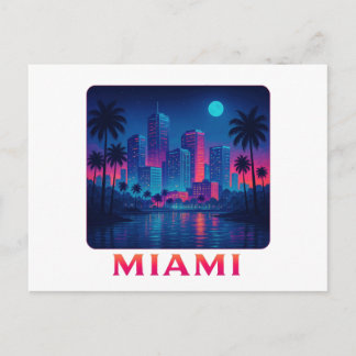 Cartão Postal Miami Moonrise - Neon Skyline