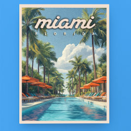 Cartão Postal Miami Piscina Vintage