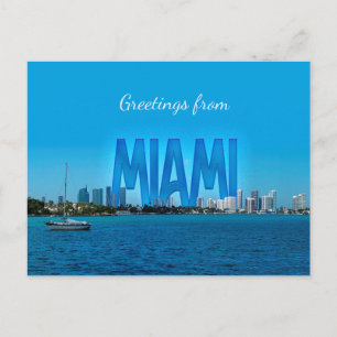 Cartão Postal Miami Skyline com saudações personalizáveis