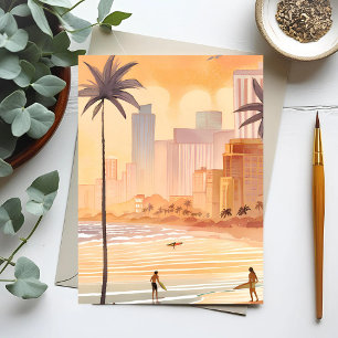Cartão Postal Miami Sunrise   Pintura do Horizonte em Aquarela A
