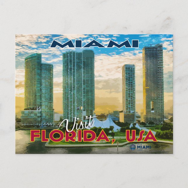 Cartão Postal Miami, Visite Flórida (Frente)