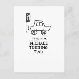 Cartão Postal Michael turning two birthday toy car traffic light