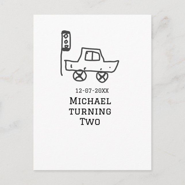 Cartão Postal Michael turning two birthday toy car traffic light (Frente)