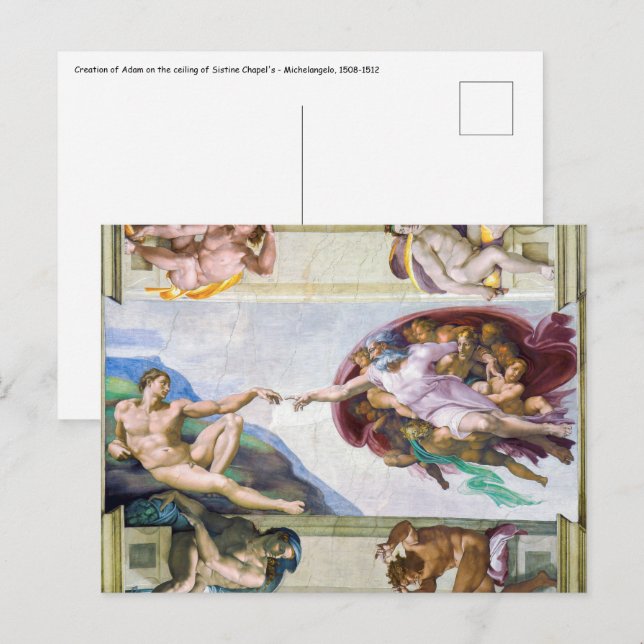 Cartão Postal Michelangelo - Criação de Adão, Capela Sistina (Frente/Verso)
