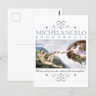 Cartão Postal Michelangelo Criação de Homem de Pintura com Cit