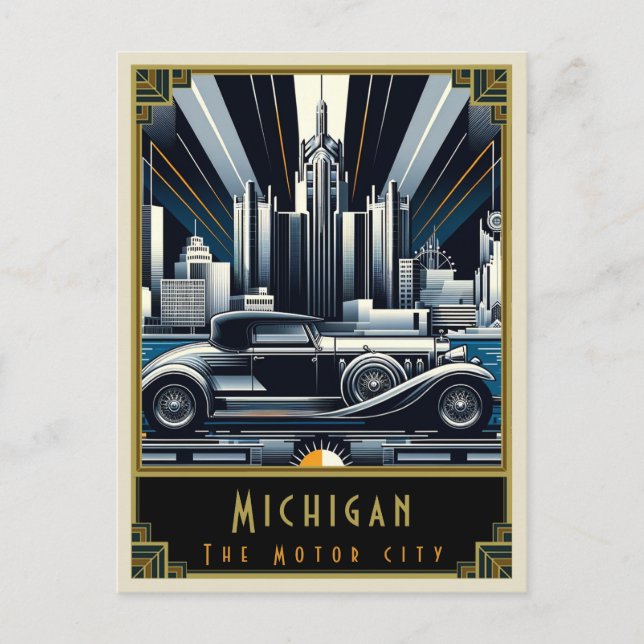 Cartão Postal Michigan | Art Deco (Frente)