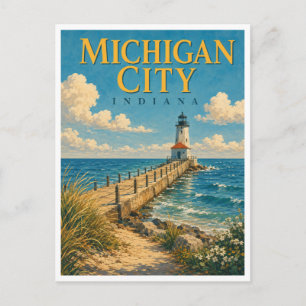 Cartão Postal Michigan City Indiana East Pierhead GeoSaga