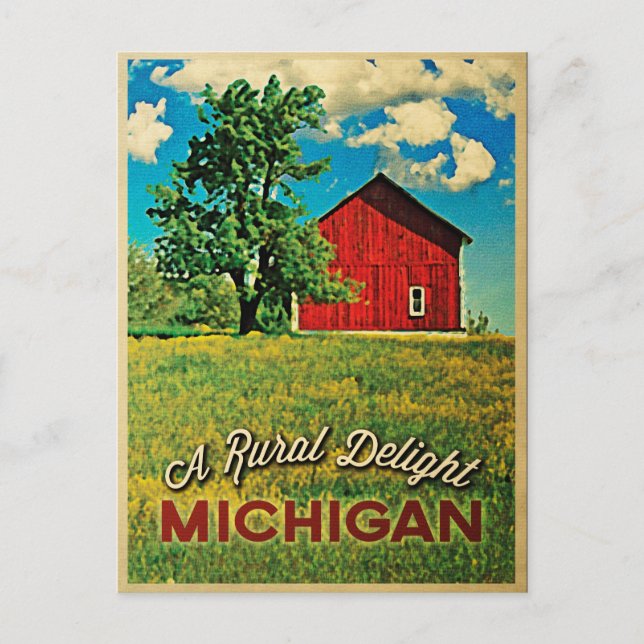Cartão Postal Michigan Country Red Barn (Frente)