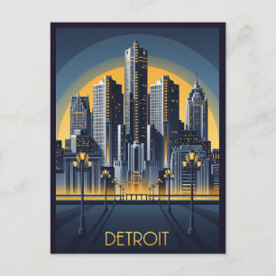 Cartão Postal Michigan Detroit Art Deco Style