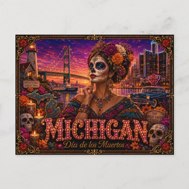 Cartão Postal Michigan Dia dos Mortos Retro (Frente)