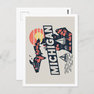 Cartão Postal Michigan Retro Viagem Design Iconic Estados Unidos