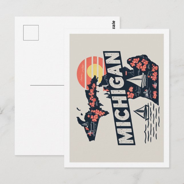 Cartão Postal Michigan Retro Viagem Design Iconic Estados Unidos (Frente/Verso)