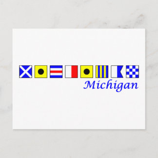 Cartão Postal Michigan soletrado em alfabeto náutico