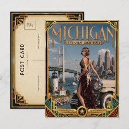 Cartão Postal Michigan Vintage Art Deco Era de Ouro