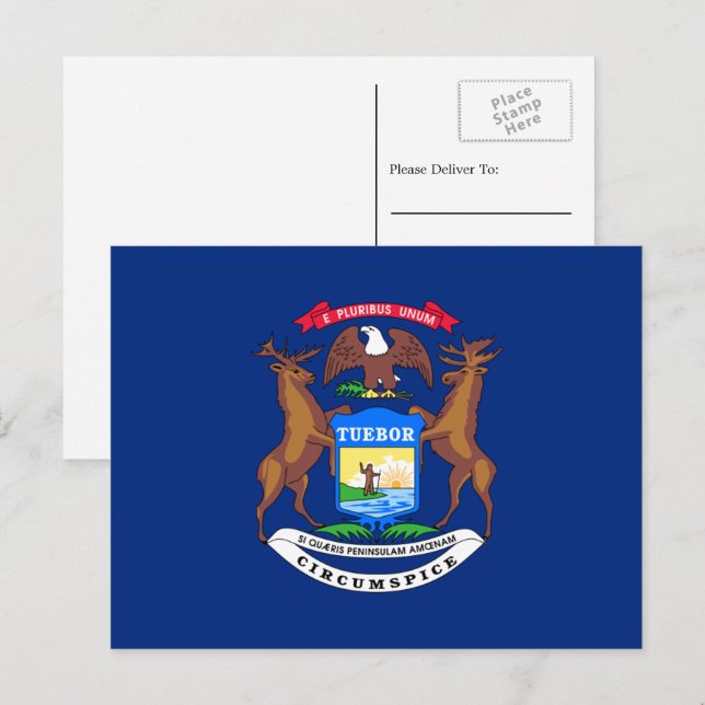 Cartão Postal Michigander Flag, Flag de Michigan (Frente/Verso)