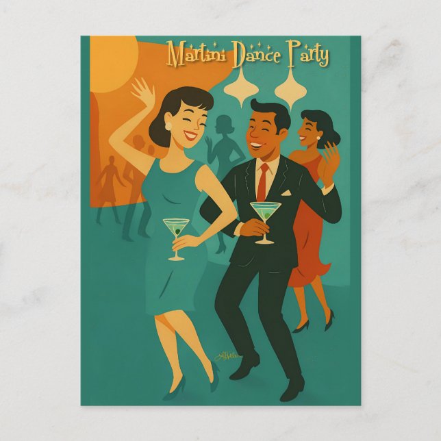 Cartão Postal Mid Century Martini Dance Party (Frente)
