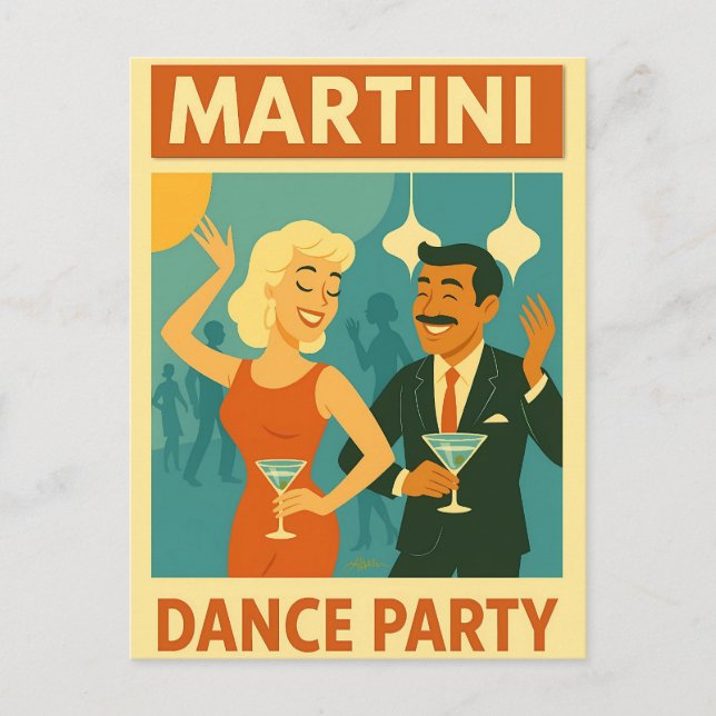 Cartão Postal Mid Century Martini Dance Party (Frente)