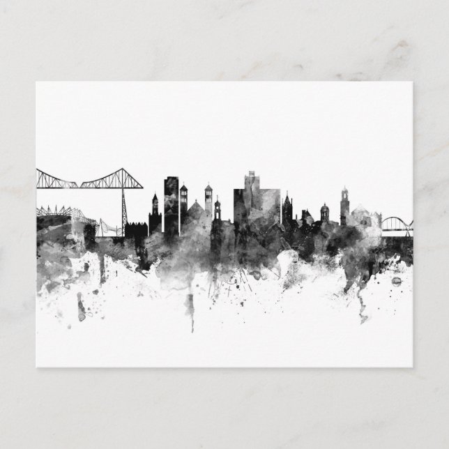 Cartão Postal Middlesbraw England Skyline Black White (Frente)