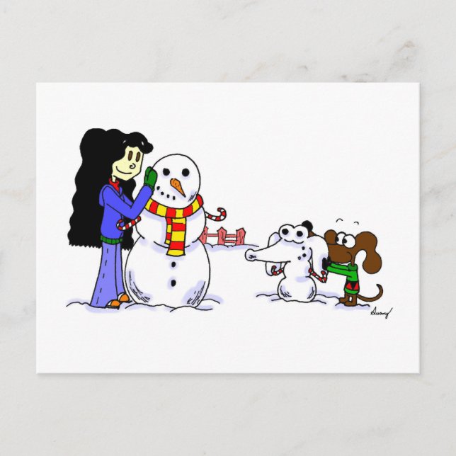 Cartão Postal Midge Building a Snowdog Postcard (Frente)